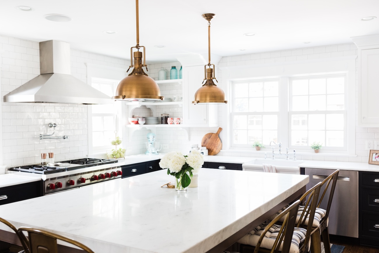 large-kitchen-island-copper-lighting-fixtures